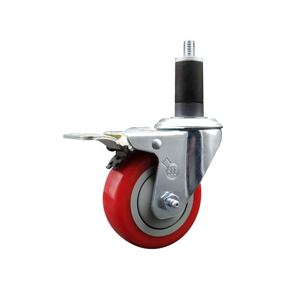3.5'' Red Poly Swivel 1-1/4'' Expanding Stem Caster Total Lock Brake